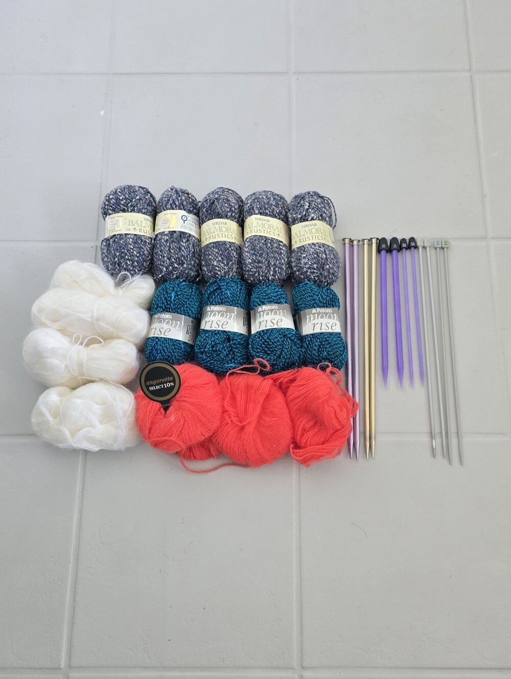 Mixed Vintage Yarn & Knitting Needle Pairs Multi Sizes Bundle Crafts Wool Blend